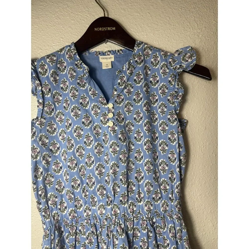 Crewcuts by J.Crew Girls Blue Floral Cotton Ruffle Sleeve Dress Size 10